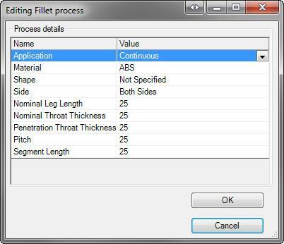 Select the weld standard with processes to be edited from the upper table.