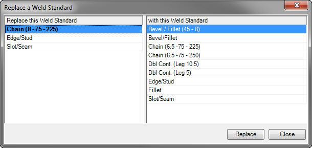 6. Select the standard to be removed in the left list, and the desired replacement standard in the right list, then click Replace. Repeat step 4 for any other standards to be replaced.