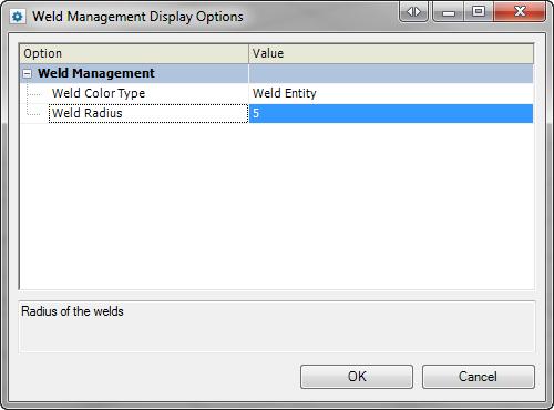 Weld Production Object Radius Weld production objects use a per-drawing setting to manage their radius. This value can be defined in the WeldManagement template drawing.