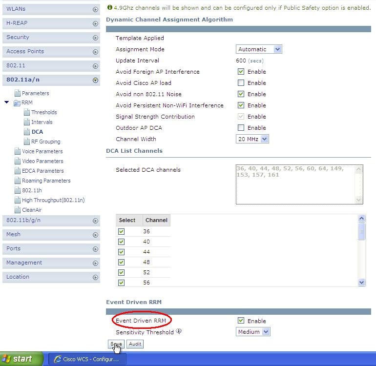 11a/n Step 1: Continuing in Cisco WCS, from the left-side menu, navigate to