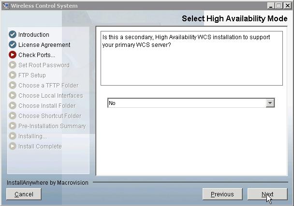 Step 2: Select High Availability Mode The installer checks for any previous installations.
