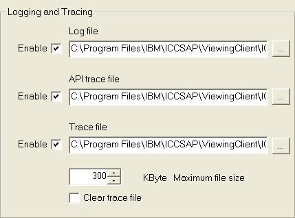 Figure 54 shows the Logging and Tracing area of the Setup window with the entire logging and tracing enabled. Figure 54.