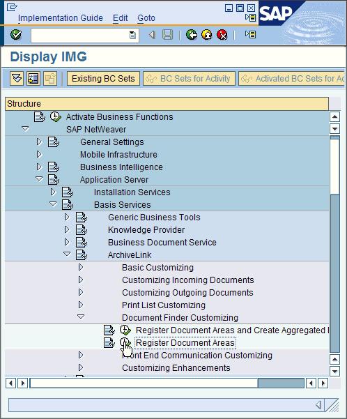 Figure 121 shows the Display IMG window reflecting step 2c on page 163 and step 2d on page 163. Figure 121. Display IMG window showing which item to select in the navigation tree e.