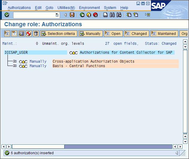 window. Figure 9 shows the Change role: Authorizations window containing the specified authorizations.