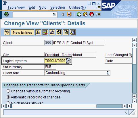 Figure 15. Display View "Clients": Overview window containing the name of the sample logical system that you want to link 5. Click the Save icon to save your settings. What to do next: 2.3.