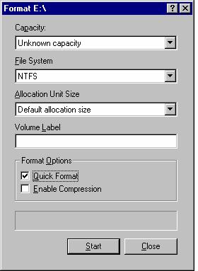 14. Verify the settings as follows: a. Capacity can not be changed. b. Make sure that File System has NTFS selected. c. Don t change the Default Allocation Size. d.