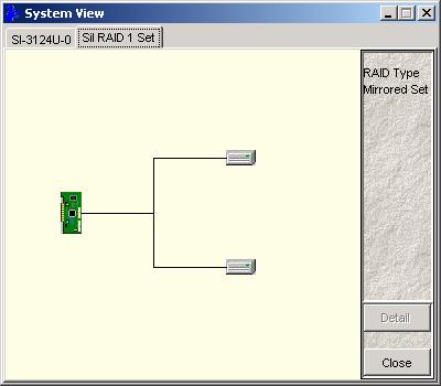 8.3.2 System View This command displays a graphical representation of the host adapter and RAID sets.