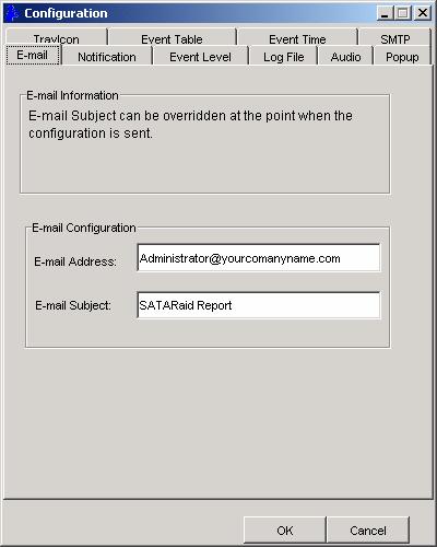 The current SATARaid configuration may be sent via e-mail.
