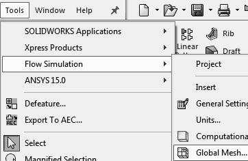 16. Select Tools>>Flow Simulation>>Global Mesh. Uncheck the Automatic setting box at the bottom of the window. Change N X to 300 and N Y to 200. Click on the OK button to exit the Initial Mesh window.