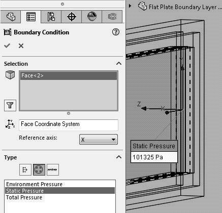 Right click on Boundary Conditions in the Flow Simulation analysis tree and select Insert Boundary Condition. Right click on the outflow boundary surface and select Select Other.