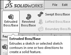 5. Select Features tab and Extruded Boss/Base.