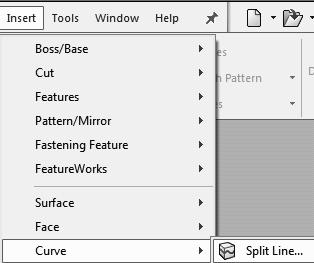 11. Rename the sketch in the FeatureManager design tree and call it Split Line. Click on the Rebuild symbol once again.