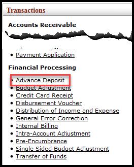 Step B4: Create a negative Advance Deposit to reverse the wrong amount Cash Control Navigation: Main Menu tab