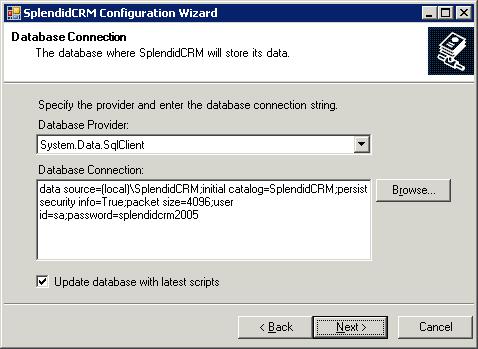 Deployment Guide 13 6. The database connection dialog is where you would specify an alternate database location if you chose not to install SQL Server Express.