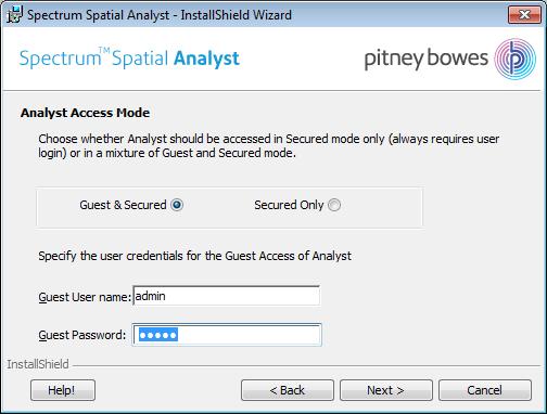 8. Choose whether you wish to enable Guest&Secured or Secured Only access for Spectrum Spatial Analyst application.