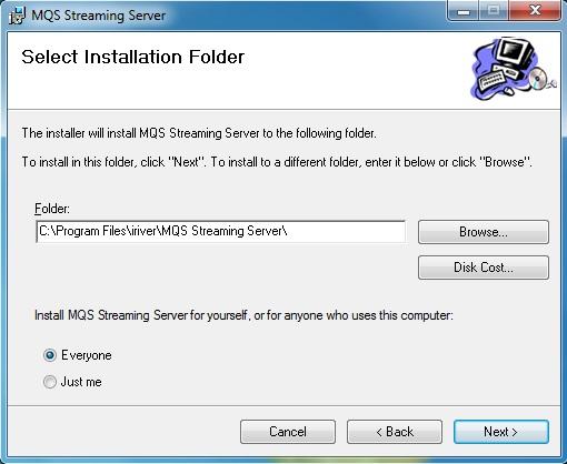5. Select where the MQS Streaming Server should install in your