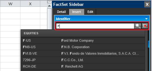 Then include your desired data through the Data item field, to request data search for a metric, the example uses EBIT, and press enter. The sidebar will show items that match with your search terms.