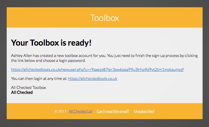 Setting a Password To log in to your Toolbox for the first time click on the link in the activation email (Fig 1).