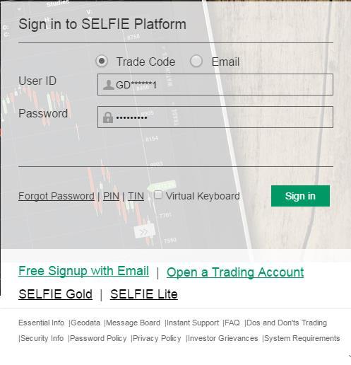 1 LOGIN WITH SELFIE ID A SELFIE user may enter his/her user code, confidential password and