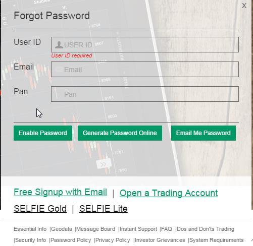 3.6 FORGOT PASSWORD A SELFIE user can click on the Forgot Password link on the login screen to reset his