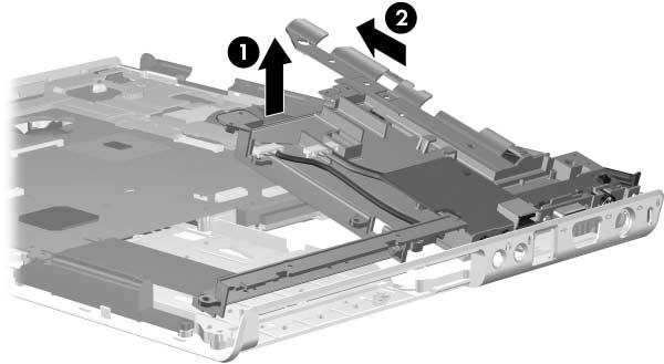 Removal and Replacement Procedures 12. Lift the left side of the USB board and frame 1 until it rests at an angle. 13.