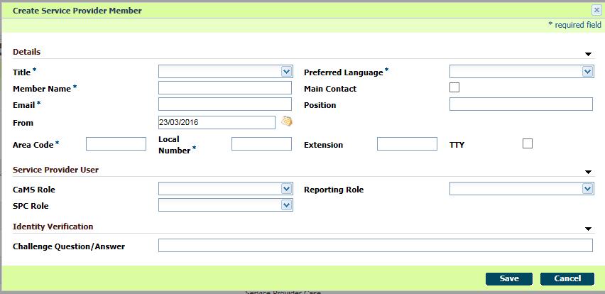 The following screen will appear. Complete this form and select the appropriate SP Connect user role (Service Provider Administrator or Service Provider Submission Authority).
