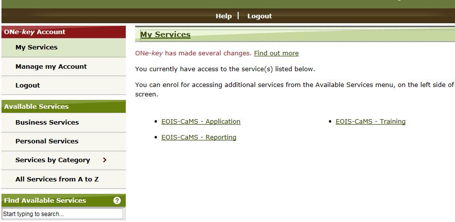 Then, click on EOIS-CaMS Application services. 2.