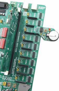 The multiplexer is provided on the MCU card and is connected to the programmer. Microcontroller pins can be connected to pull-up/ pull-down resistors by means of jumpers J1-J9.
