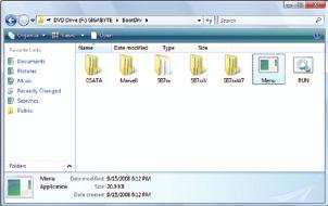 In Windows mode: Steps: 1: Use an alternative system and insert the motherboard driver disk. 2: From your optical drive folder, double click the Menu.exe file in the BootDrv folder (Figure 2).