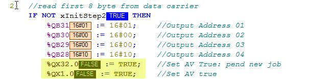 Be careful that both AV in first byte and last byte must be activated! By this device, parameters of in process data are redundant, so you have to set both, otherwise it will cause error.