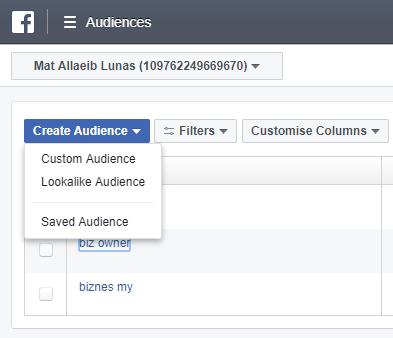 Macammana nak mula membina Custom Audience? Untuk bina Custom Audience anda perlu masuk ke Ads Manager/Advert Manager dan klik All Tools dan pilih Audiences.