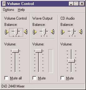 The middle fader Wave Output controls the level of the WAV software playback, prior to the master volume fader.