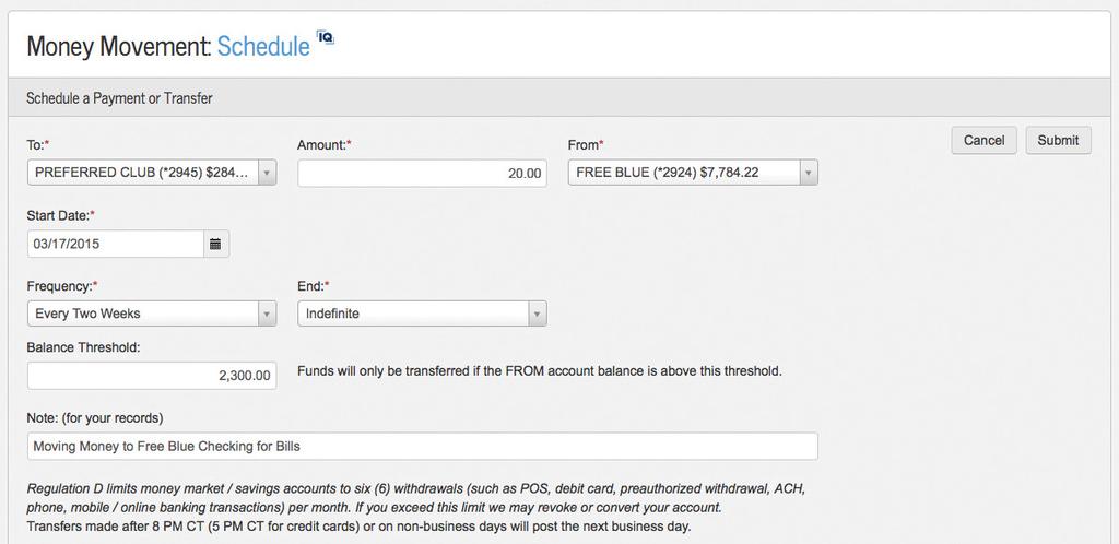 Select the FROM DROPDOWN BAR and account you want the funds to transfer from 6.