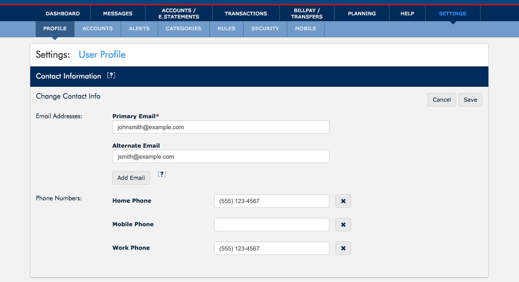 manage transaction alerts plus much more. ENTER OR UPDATE YOUR CONTACT INFORMATION.
