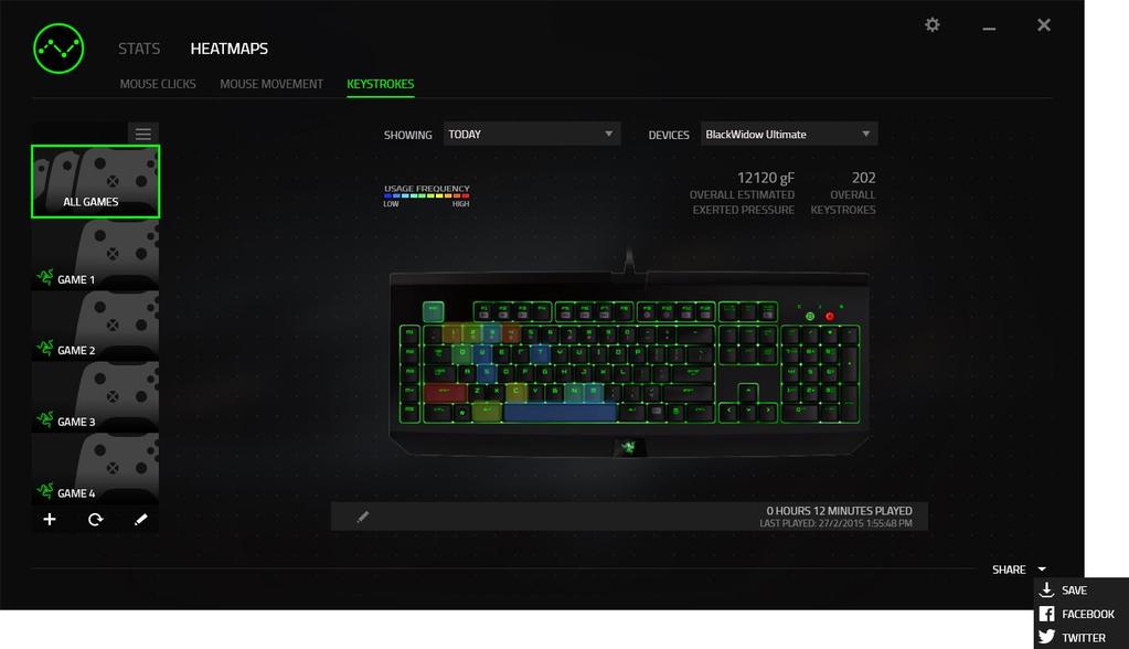 Social Media You can share your heatmap image on social media networks such as Facebook or Twitter directly from Razer Synapse.
