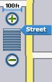 The label on the right indicates the relative zoom level, e.g. Street, Neighborhood, Community, etc. Close or Back Button Returns you to the previously displayed screen.