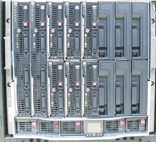 Figure - HP c Class BladeSystem Enclosure Example 8 7 6 5 The following list corresponds to the callouts in Figure -.. Two full-height ProLiant BL80c server blades.