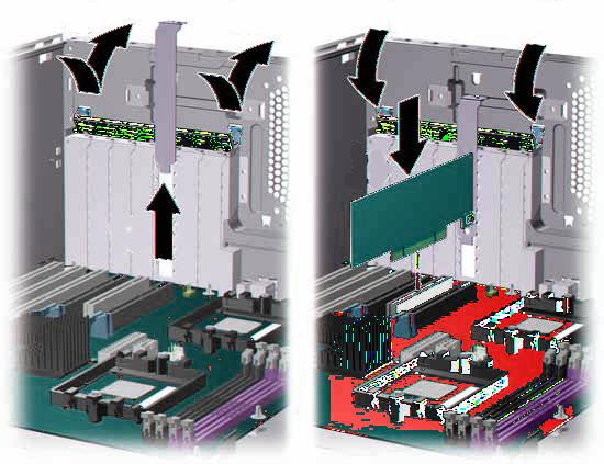 Note: Figure 5-5 shows a PCI card being installed in a PCI slot. A PCI-X card must be installed in a PCI-X slot.