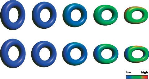 Y. BAO, X. GUO AND H. QIN Fgure 7. Temporal change of deformaton energy when morphng a standard torus to a squeezed one. Upper row: Stretchng energy. Lower row: Bendng energy. Fgure 8.