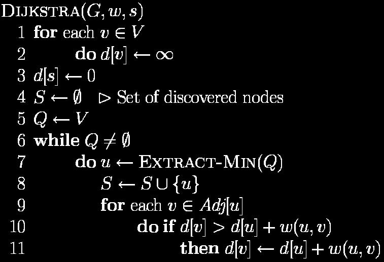 Dijkstra's Algorithm: pseudocode Graph G, weight