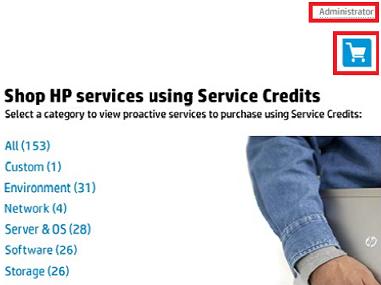 Service Credits administrator and member roles Administrators will see a shopping cart in the upper right of the Service Credits pages, and can use Shop HP services to purchase more services by