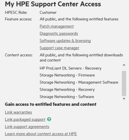 Profile and settings You have access to these if your HPE Passport ID is associated with an active support agreement, packaged support, or warranty (all referred to as "contract", below), by one or