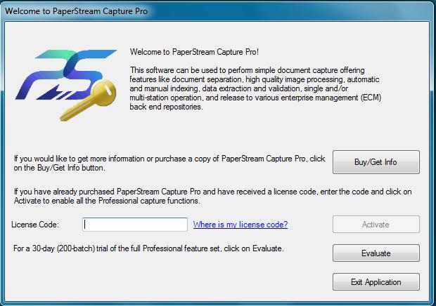 Installation Guide Licensing After you complete the installation and start PaperStream Capture Pro, the Welcome to PaperStream Capture Pro screen appears. Follow the instructions to continue.