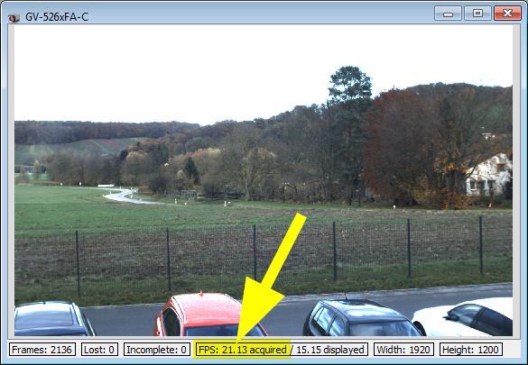 In the live view of the camera, you can check the current frame rate below the image.
