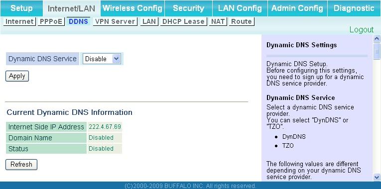 DDNS (Router Mode only) The screen to configure Dynamic DNS settings.
