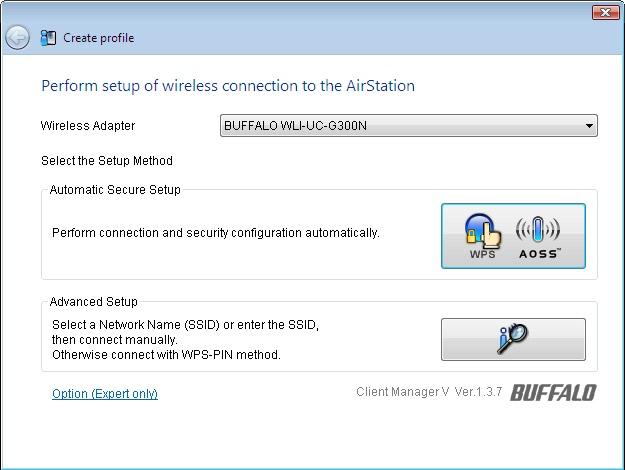 3 When the message "A Program needs your permission to continue" appears, click Continue. 4 When the screen shown at left is displayed, click the WPS AOSS button.