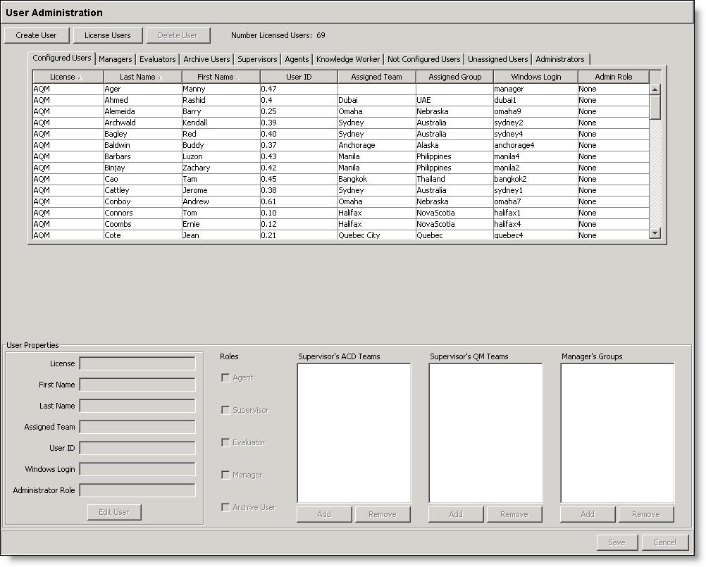 Personnel The following table describes the buttons. User Administration buttons Tab Description Create Users License Users Delete User Edit User Add a non-acd user.