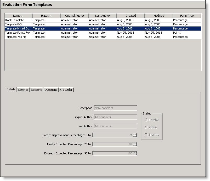 Recordings Evaluation Form Templates The Evaluation Form Templates window lists the templates that you can use to create