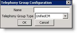 System Configuration Telephony Group Configuration fields Field Description Name Telephony Group Type The name of the telephony group.