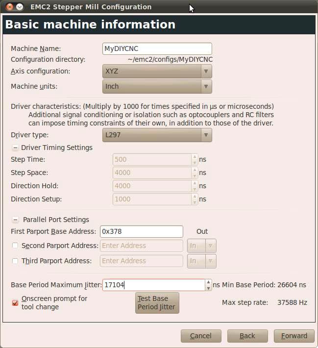 Enter the settings seen above in the Basic Machine Information screen.